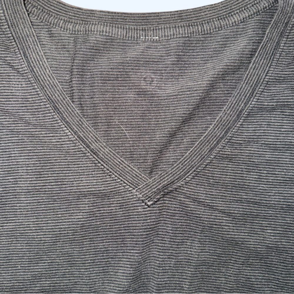lululemon athletica Gray Short with black striped V-neck short sleeve tee - Picture 6 of 10